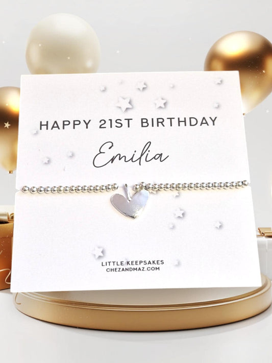 Personalised I Happy 21st Birthday I 21 Twenty One I  Silver Plated Charm Bracelet & Silver Coloured Charm I 21st Birthday Keepsake- M6