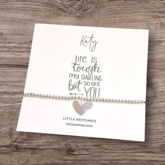 Life is tough my darling but so are you | Personalised | Positive Friendship Gift | Silver Plated Charm Bracelet IJU8