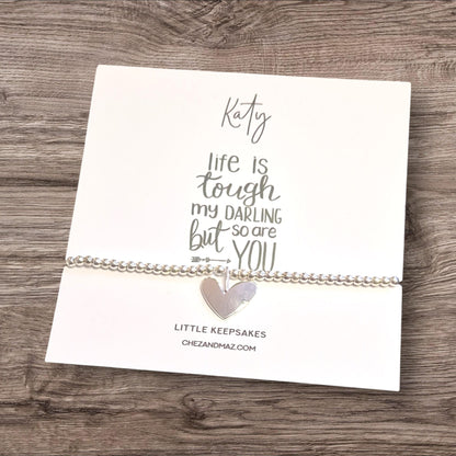 Life is tough my darling but so are you | Personalised | Positive Friendship Gift | Silver Plated Charm Bracelet IJU8