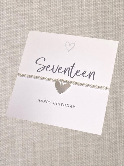 17 Seventeen Happy Birthday Silver Plated Bracelet I Heart Charm Bracelet I 17th Birthday Bracelet I 17th  Gift I E4