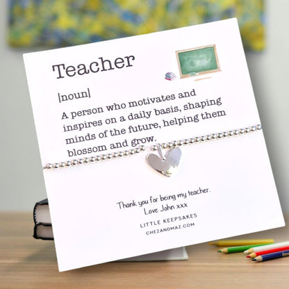 Thank You Gift Teacher Personalised I Nursery | TA | Childminder | Silver Beaded Charm Bracelet | Gifts For Teachers | Description Noun TEQ3