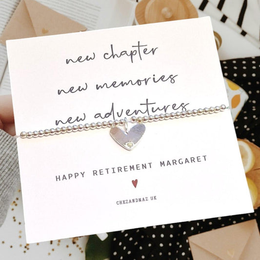 Personalised Retirement Bracelet  | Good Luck  I New Chapter I New Memories I New Adventures | Silver Plated Charm Bracelet  RT100