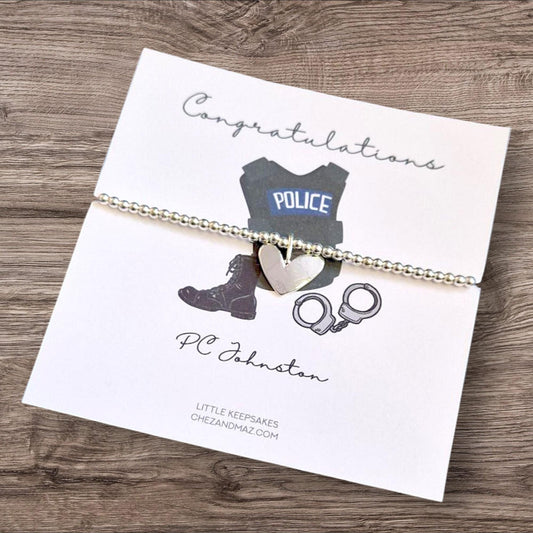 Personalised Police Officer - Police Constable-Congratulations I Passing out I Graduation Bracelet -Silver plated charm bracelet heart charm
