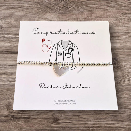 Personalised Doctor - Hospital -Congratulations I Passing out I Graduation Bracelet -Silver plated charm bracelet heart charm - New Doctor