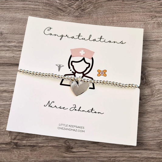 Nurse Appreciation Bracelet – Silver Plated Gift, RN, LPN, Nursing Student Gift -Silver plated charm bracelet heart charm - New Nurse