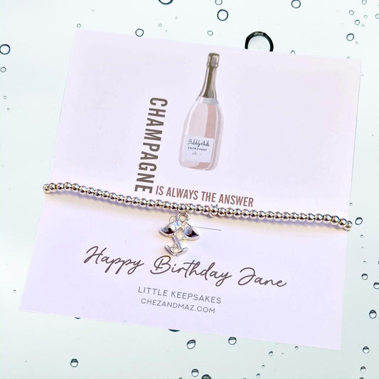 Champagne Happy Birthday I Birthday Gifts For her I Beaded Silver Jewellery with Silver champagne glasses I Champagne is always the answer