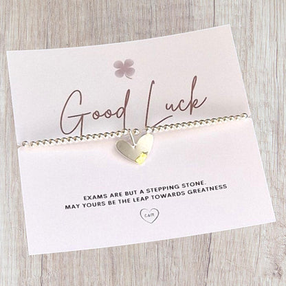Good Luck in Your Exams I Encouragement I School I College I University I Silver Plated Charm Bracelet & Heart Charm I GCSE I A Levels I