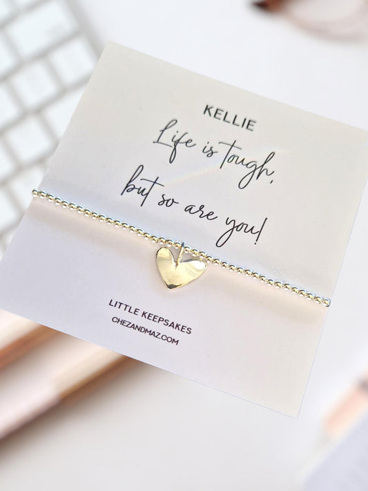 Life is tough but so are you | Personalised | Positive Friendship Gift | Silver Stacker Bracelet I Silver Plated Charm Bracelet IJU8