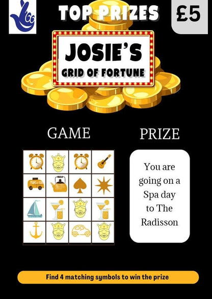 Grid of Fortune Personalised Scratchcard, Scratch to Reveal Voucher, Surprise Reveal Fun Gift Scratch to Win Lucky Ticket - Holiday - Sc233