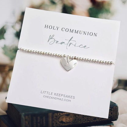First Holy Communion Gift I Heart I Bracelet I Silver Plated I Personalised Gift for Communion I Gift for 1st Communion I Baptism