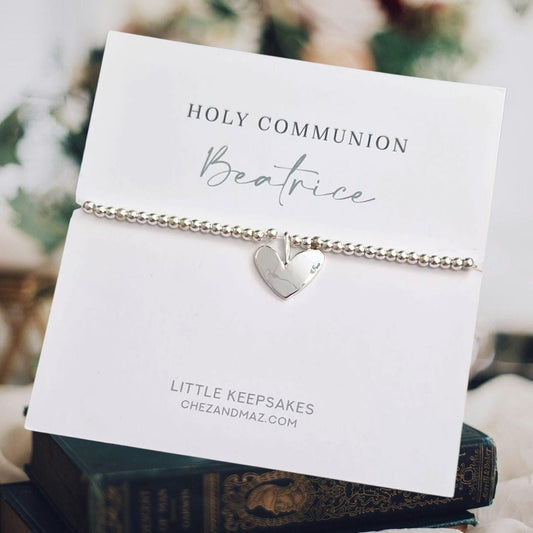 First Holy Communion Gift I Heart I Bracelet I Silver Plated I Personalised Gift for Communion I Gift for 1st Communion I Baptism