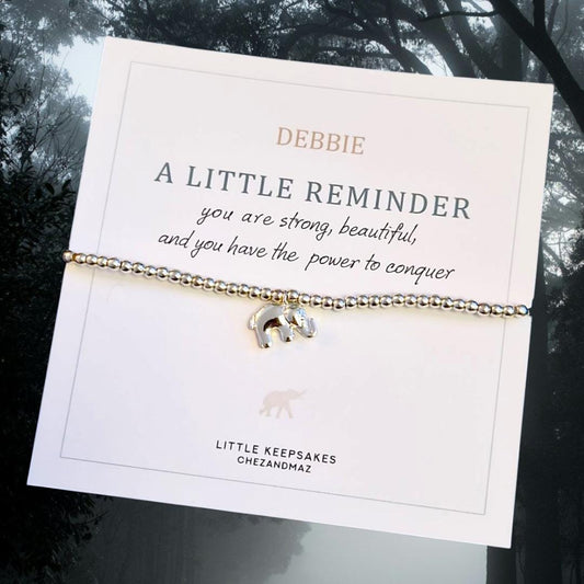 Personalised I A little reminder, you are strong, beautiful and you have the power to conquer | Elephant Charm| Silver Bracelet I CC99