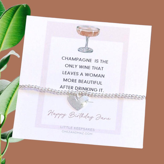Champagne Happy Birthday I Birthday Gifts For her I Beaded Silver Jewellery with I The only wine that leaves a woman more beautiful