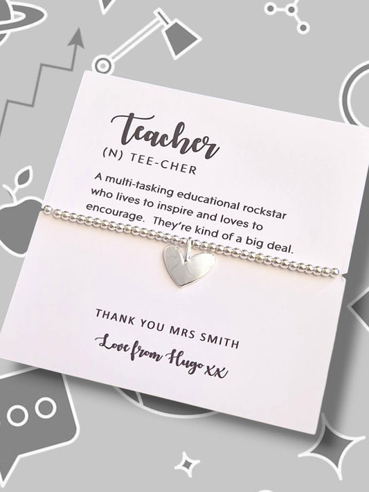 Teacher Definition I Teacher Quote I Personalised I Silver Beaded Charm Bracelet | Gifts For Teachers | Multi-tasking educational RockStar
