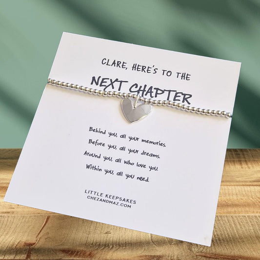 Next Chapter Personalised I Silver Bracelet I Emigrating I Heart I New Home I Job I New Start I Starting a new Chapter in Life RT100