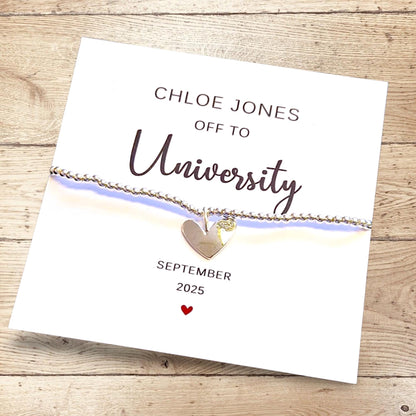 Off to University I Good Luck at University I Uni I Silver Bracelet I New Chapter Gift I  Heart Charm  Congratulations I Fresher 2025