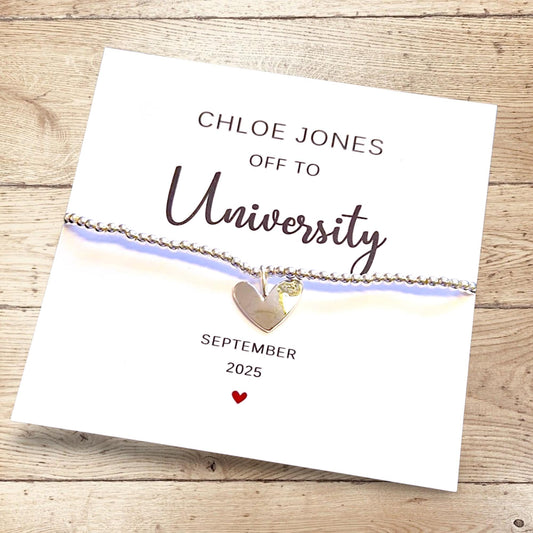 Off to University I Good Luck at University I Uni I Silver Bracelet I New Chapter Gift I  Heart Charm  Congratulations I Fresher 2025