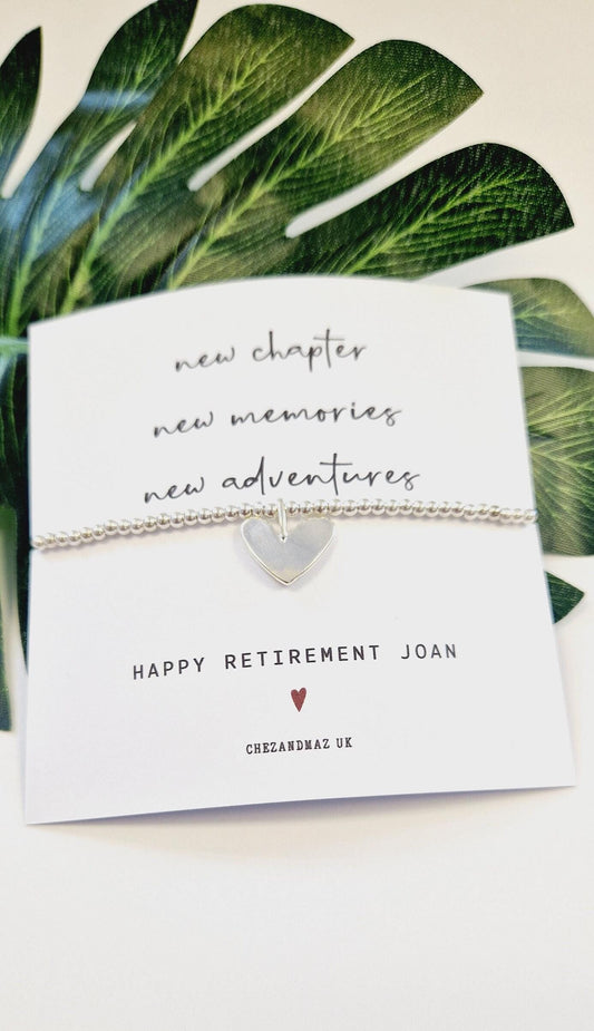 Personalised Retirement Bracelet  | Good Luck  I New Chapter I New Memories I New Adventures | Silver Plated Charm Bracelet  RT100