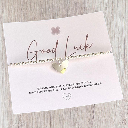 Good Luck in Your Exams I Encouragement I School I College I University I Silver Plated Charm Bracelet & Heart Charm I GCSE I A Levels I