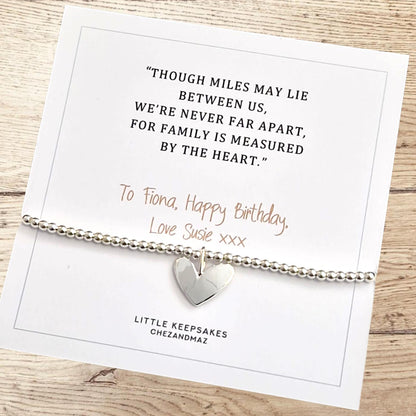 Miles apart, family is measured by heart I Personalised Bracelet I Sister I Mother I gift I family I Long-distance I Silver Plated Bracelet