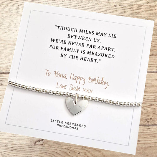 Miles apart, family is measured by heart I Personalised Bracelet I Sister I Mother I gift I family I Long-distance I Silver Plated Bracelet