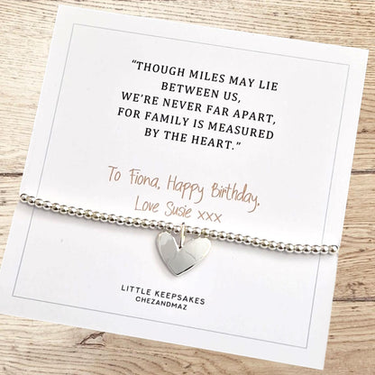 Miles apart, family is measured by heart I Personalised Bracelet I Sister I Mother I gift I family I Long-distance I Silver Plated Bracelet