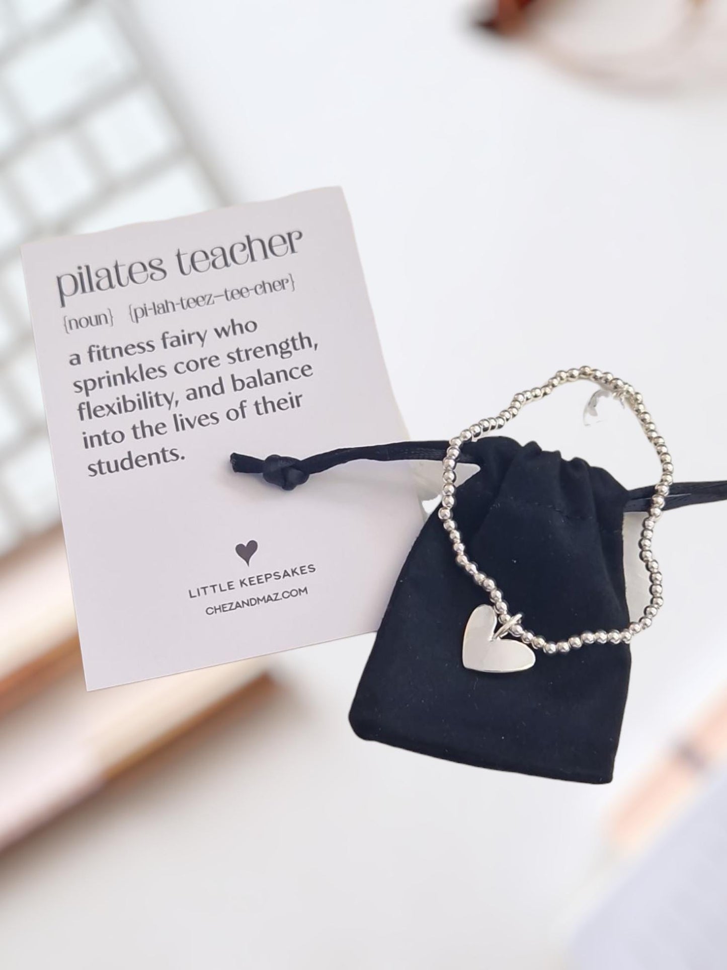 Pilates Teacher  I Appreciation I Noun I Description | Empowering Gift | Silver Bracelet I Encouragement I Fun Gift I Thank you I Quote