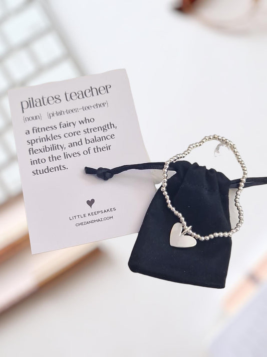 Pilates Teacher  I Appreciation I Noun I Description | Empowering Gift | Silver Bracelet I Encouragement I Fun Gift I Thank you I Quote