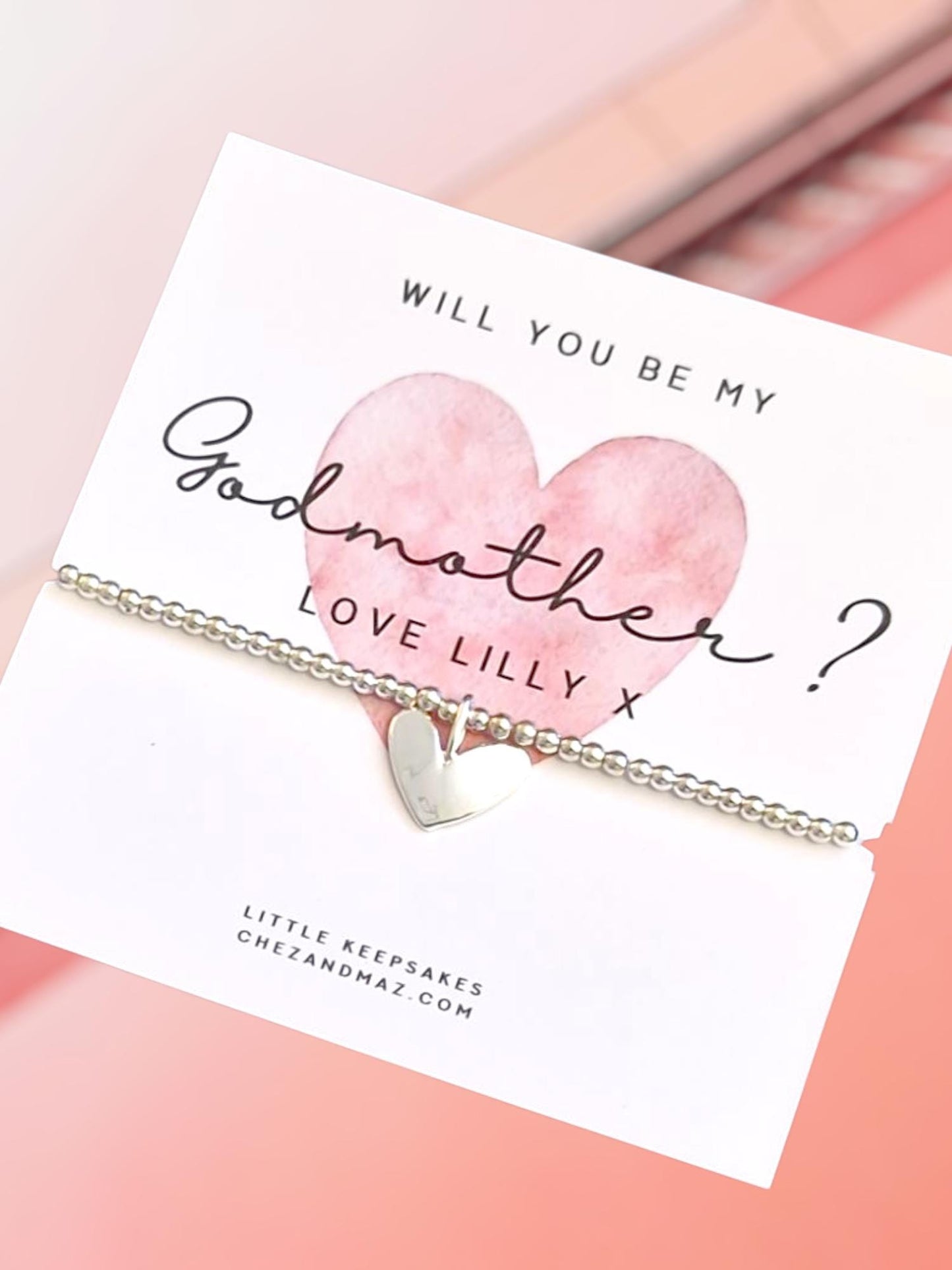 Personalised I Will you be my Godmother Heart Bracelet I Silver Plated I Charm I Bead Bracelet I  Gift for Women I  Christening I GN9