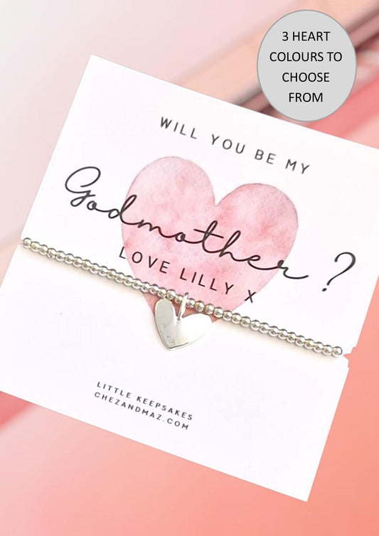 Personalised I Will you be my Godmother Heart Bracelet I Silver Plated I Charm I Bead Bracelet I  Gift for Women I  Christening I GN9