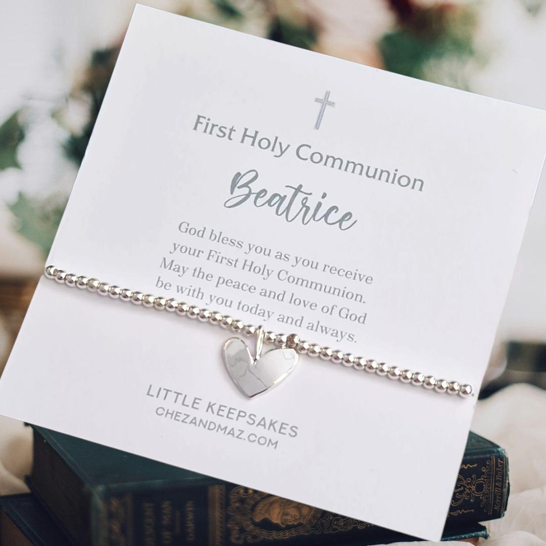 First Holy Communion Gift I God Bless I Heart I Bracelet I Silver Plated I Personalised Gift for Communion I Gift for 1st Communion Baptism