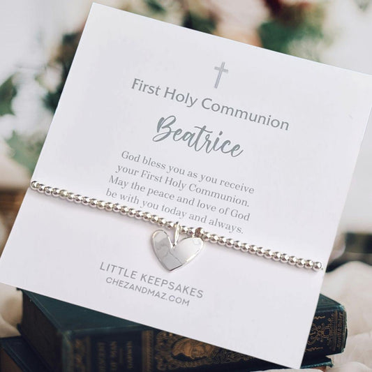 First Holy Communion Gift I God Bless I Heart I Bracelet I Silver Plated I Personalised Gift for Communion I Gift for 1st Communion Baptism