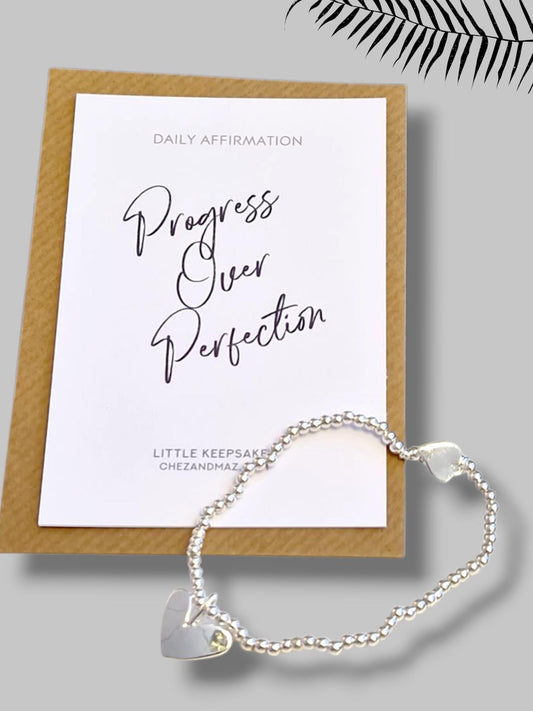 Progress Over Perfection I Inspirational Reminder | Daily Affirmation I Silver Plated Bracelet | Friend Gift I Charm I Letterbox Gift |