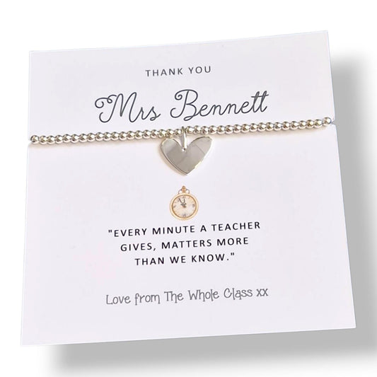 Thank You Gift Teacher Personalised I Nursery | TA | Childminder | Silver Beaded Charm Bracelet | Gifts For Teachers | Every Minute