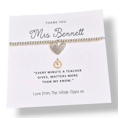 Thank You Gift Teacher Personalised I Nursery | TA | Childminder | Silver Beaded Charm Bracelet | Gifts For Teachers | Every Minute