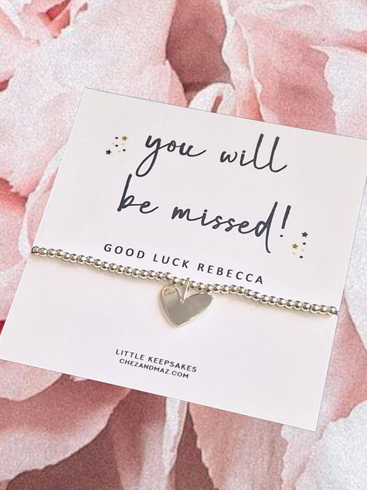 Personalised You Will Be Missed Silver Plated Bracelet | New Job | Congratulations I Leaving Gift I Quote I Silver Charm I Retirement Travel