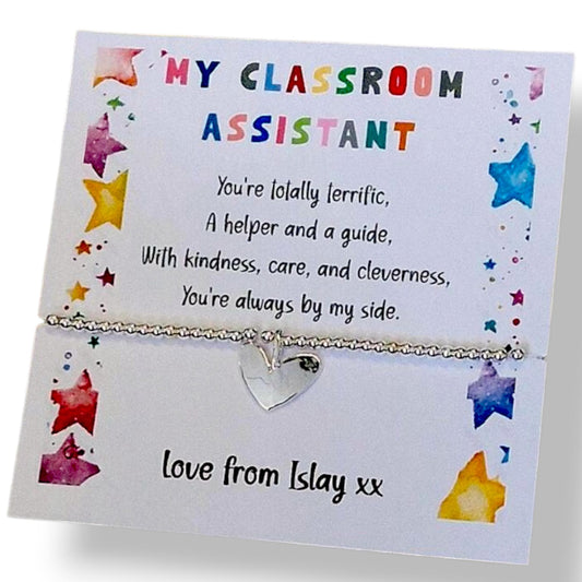Personalised Classroom Assistant, Learning Support Assistant, Thank You Bracelet, LSA,  Silver Bracelet, Appreciation-End of Year Gift