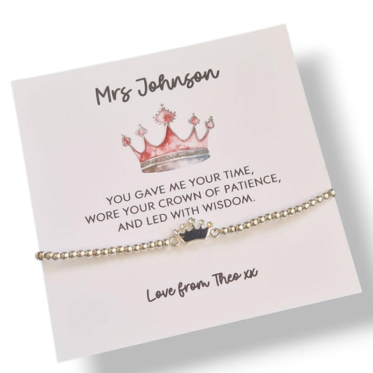 Thank You Gift Teacher Personalised I You gave me your time, Wore your crown of patience, led with wisdom | Silver Charm Bracelet