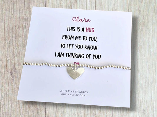 Personalised Hug I Thinking of you | I Friend Gift I Strength I Pick me up | Positive Friendship Gift | Silver Plated Charm Bracelet I Res1