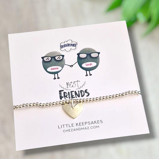 Personalised Friend Pebble Silver Bracelet – Handmade Friendship Charm Jewellery - Silver Pebble Bracelet – Gift for Best Friend BFF