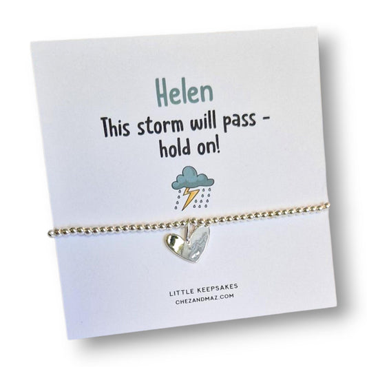 This Storm Will Pass–Hold On Bracelet I Personalised | Silver-Plated Cuff | Encouragement Jewellery, Mental Health Gift Inspirational Quote