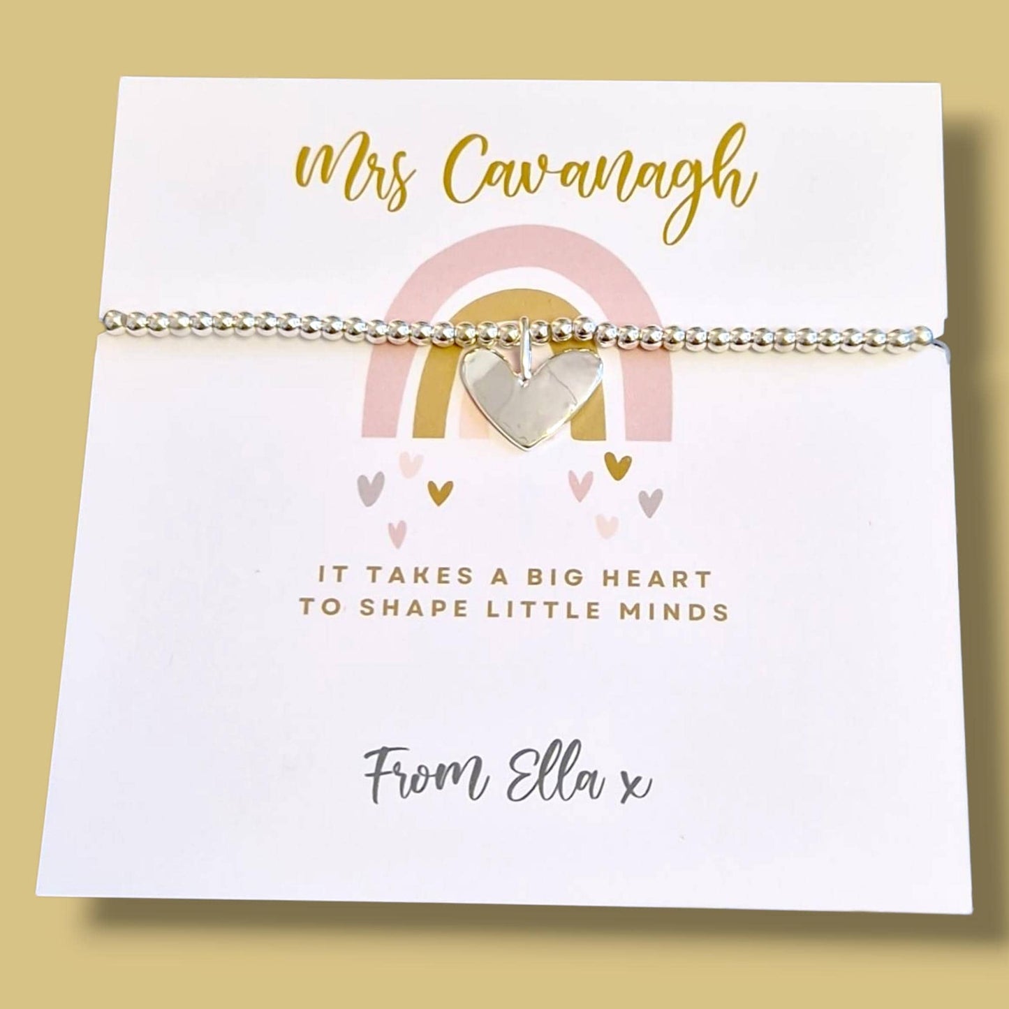Thank You Gift Teacher Personalised I It takes a big heart to shape little minds | Silver Beaded Charm Bracelet | Gifts For Teachers |