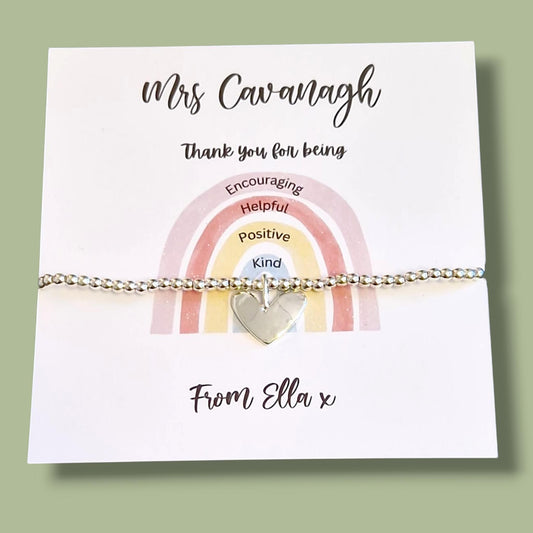 Thank You Gift Teacher Personalised I Encourgaing, Kind, Positive helpful | Silver Beaded Charm Bracelet | Gifts For Teachers | from student
