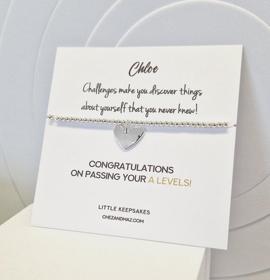 Personalised Congratulations I T Levels I BTEC I A Levels I Passing Exams I Silver Plated Charm Bracelet & Heart Charm I Driving test Ju8