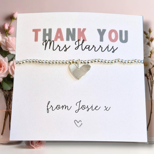 Thank You Gift Teacher Personalised I Nursery | TA | Childminder | Silver Beaded Charm Bracelet | Gifts For Teachers | Educator I Lecturer