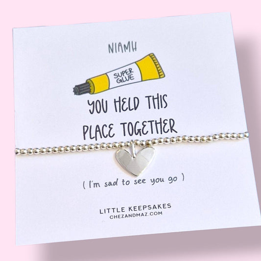 You Held This Place Together 'Like Superglue' Bracelet | Funny Coworker Leaving Gift | Silver-Plated Farewell Jewelry | Office Goodbye Gift