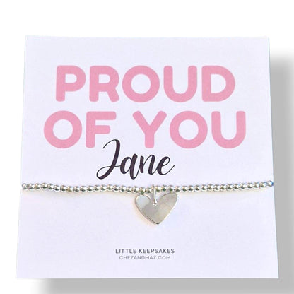 Proud of you I Personalised I Exam I  Congrats I Good Luck I Mentor, Appreciation I Silver Plated Charm Bracelet & Heart Charm I cm3