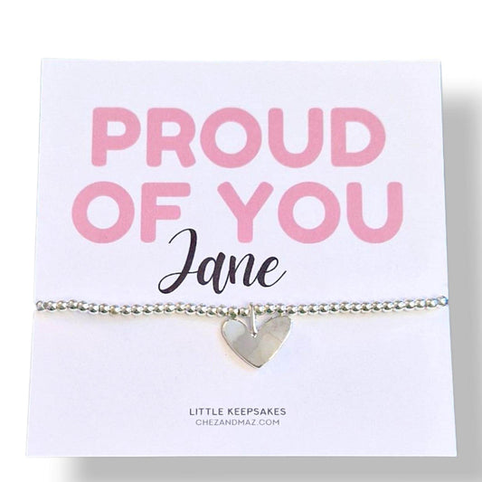 Proud of you I Personalised I Exam I  Congrats I Good Luck I Mentor, Appreciation I Silver Plated Charm Bracelet & Heart Charm I cm3