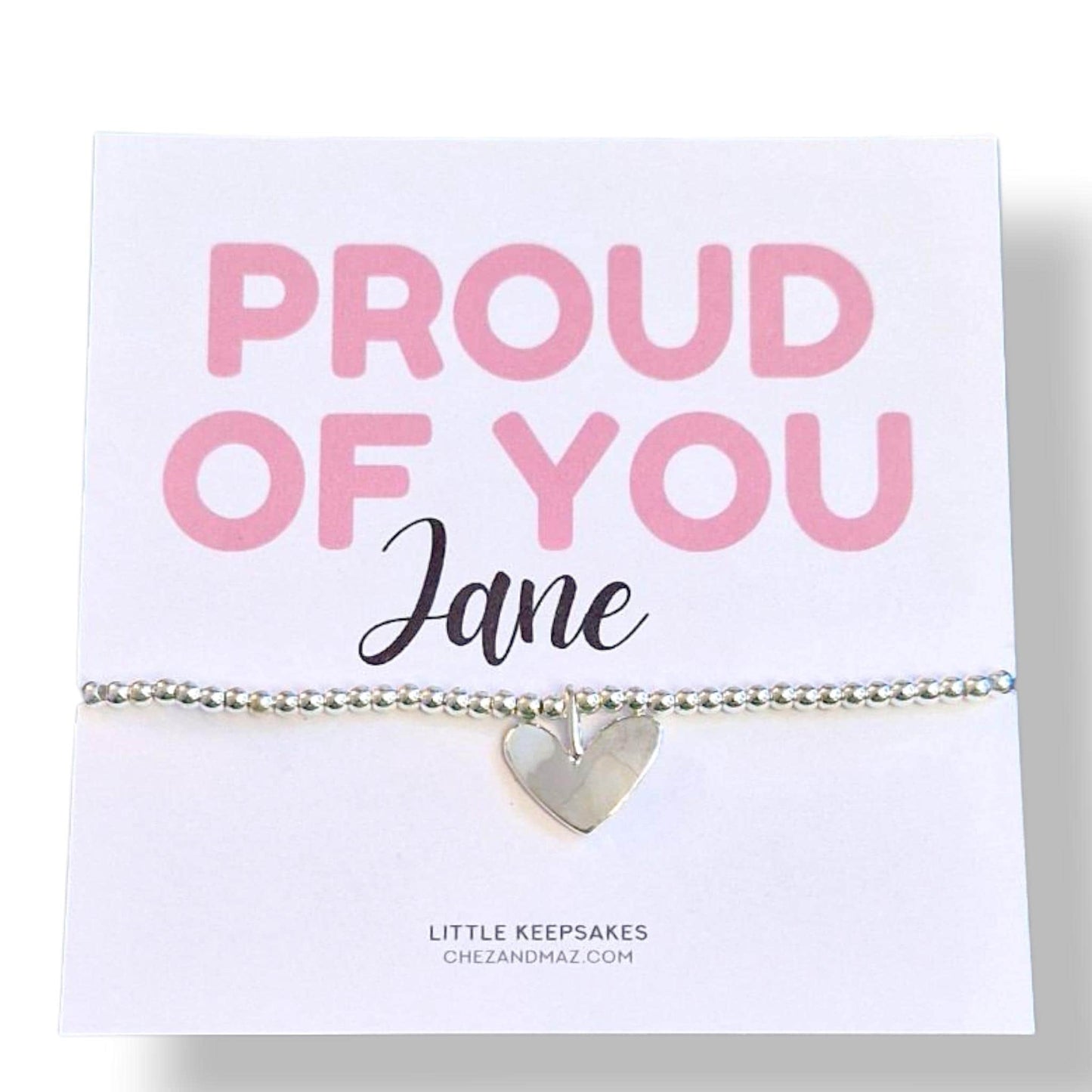 Proud of you I Personalised I Exam I  Congrats I Good Luck I Mentor, Appreciation I Silver Plated Charm Bracelet & Heart Charm I cm3
