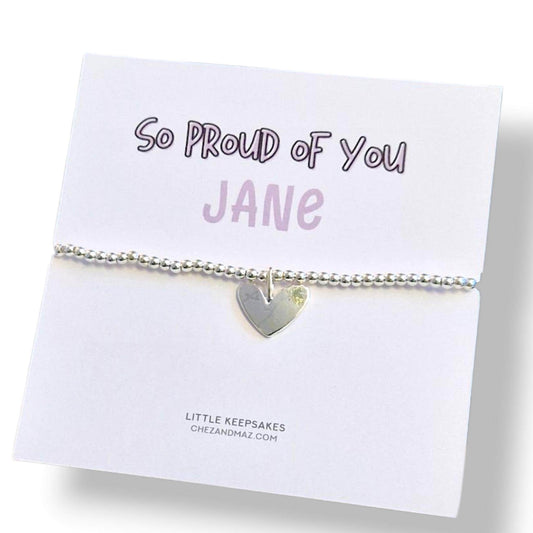 So Proud of you I Personalised I Exam I  Congrats I Good Luck I Mentor, Appreciation I Silver Plated Charm Bracelet & Heart Charm I cm3